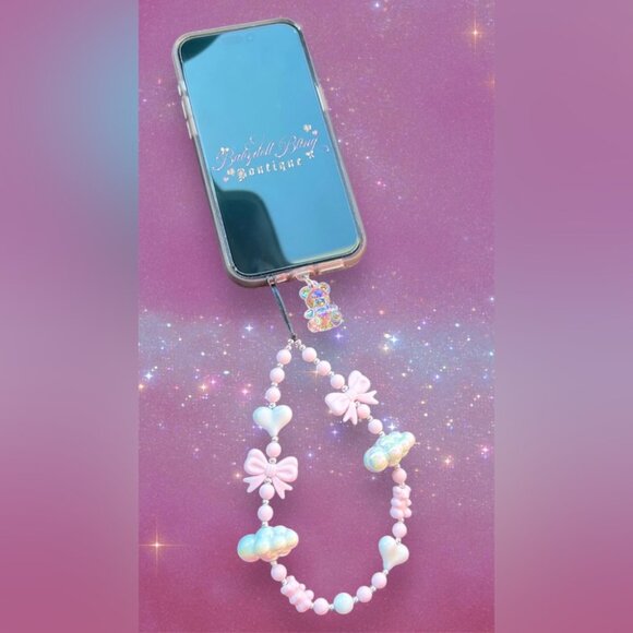Phone Strap Lanyard β¨βοΈ Luxury cloud ribbons hearts beaded shiny luxe y2k kawaii - Picture 13 of 16